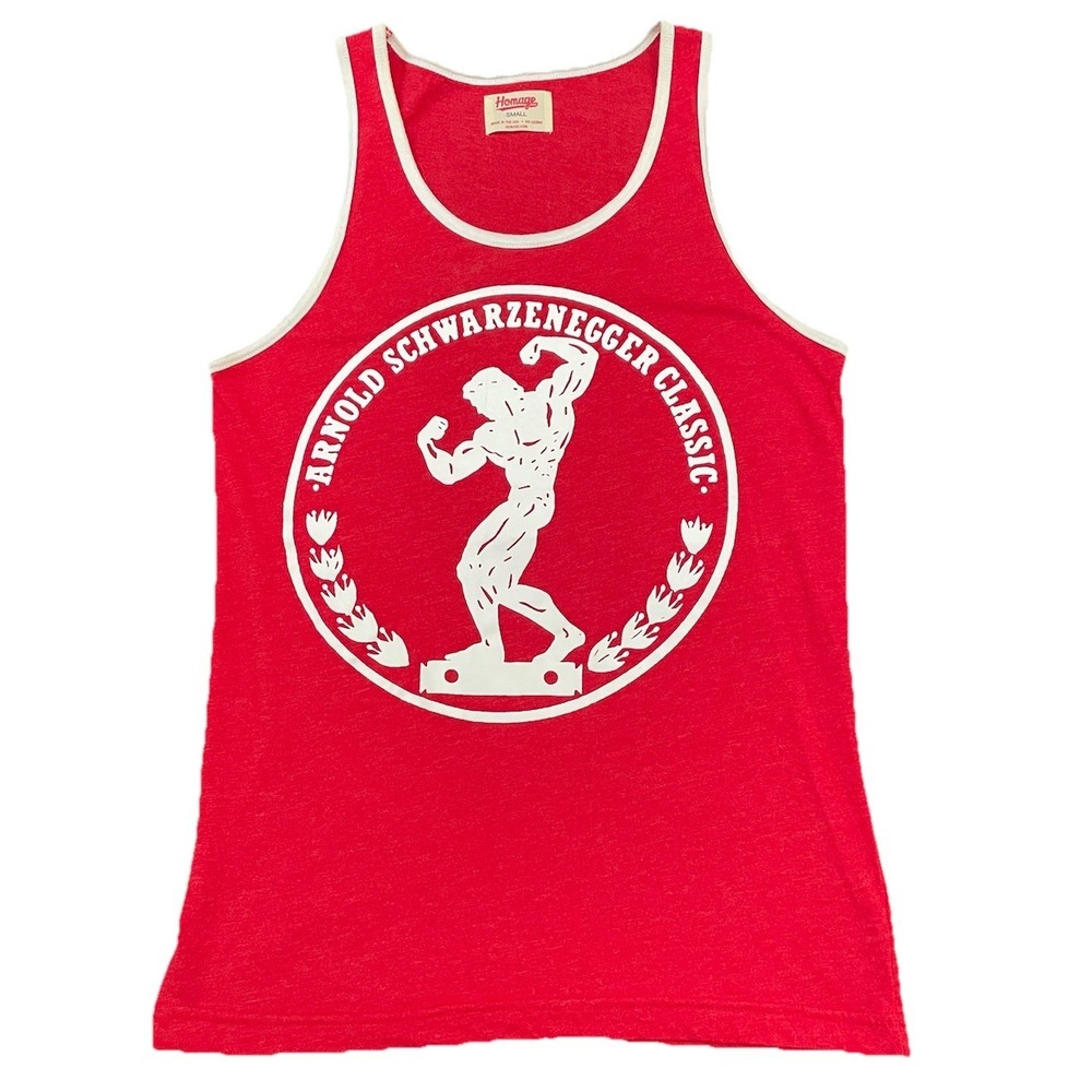 Homage Arnold Schwarzenegger Tank Top Men's Small Red Gym Training Made in USA